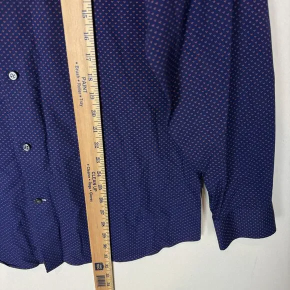 Banana Republic Shirt Men's Large Blue Cotton Polka Dot Grant Slim Fit Button-Up - Picture 9 of 11